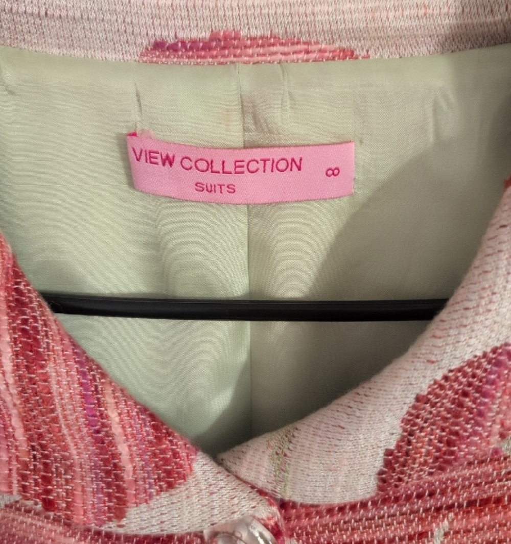 Cream Trench Coat with Pink Floral Jacquard Preppy Size 8 - Picture 2 of 6